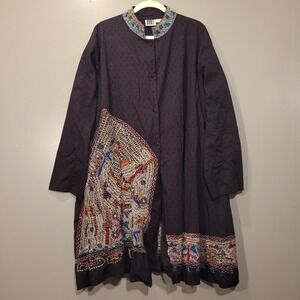 M Square 100% Cotton Embroidered Tunic Lightweight, Women's Size L, Black Multi